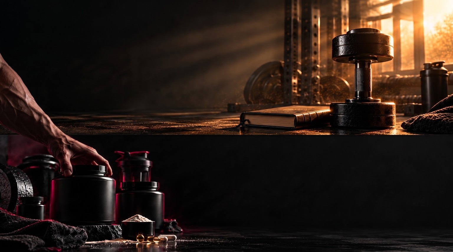 Composición fotográfica continua: entrenamiento, mancuerna y suplementación Synaptex