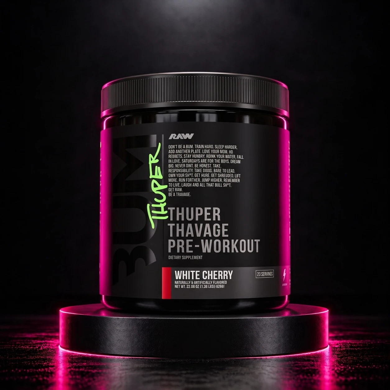 RAW Nutrition CBUM Thavage Pre-Workout - Chris Secret Stuff (White Cherry)
